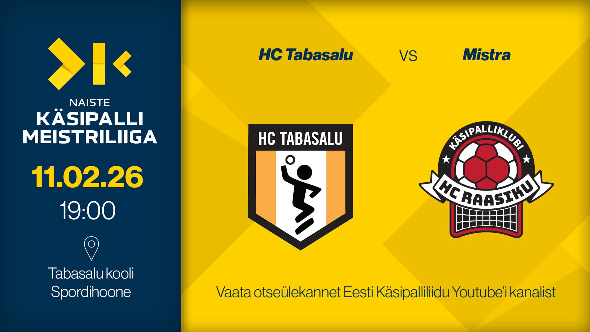 Vaata otse 2026 Eesti meistrivõistluste käsipalli naiste meistriliiga kohtumist