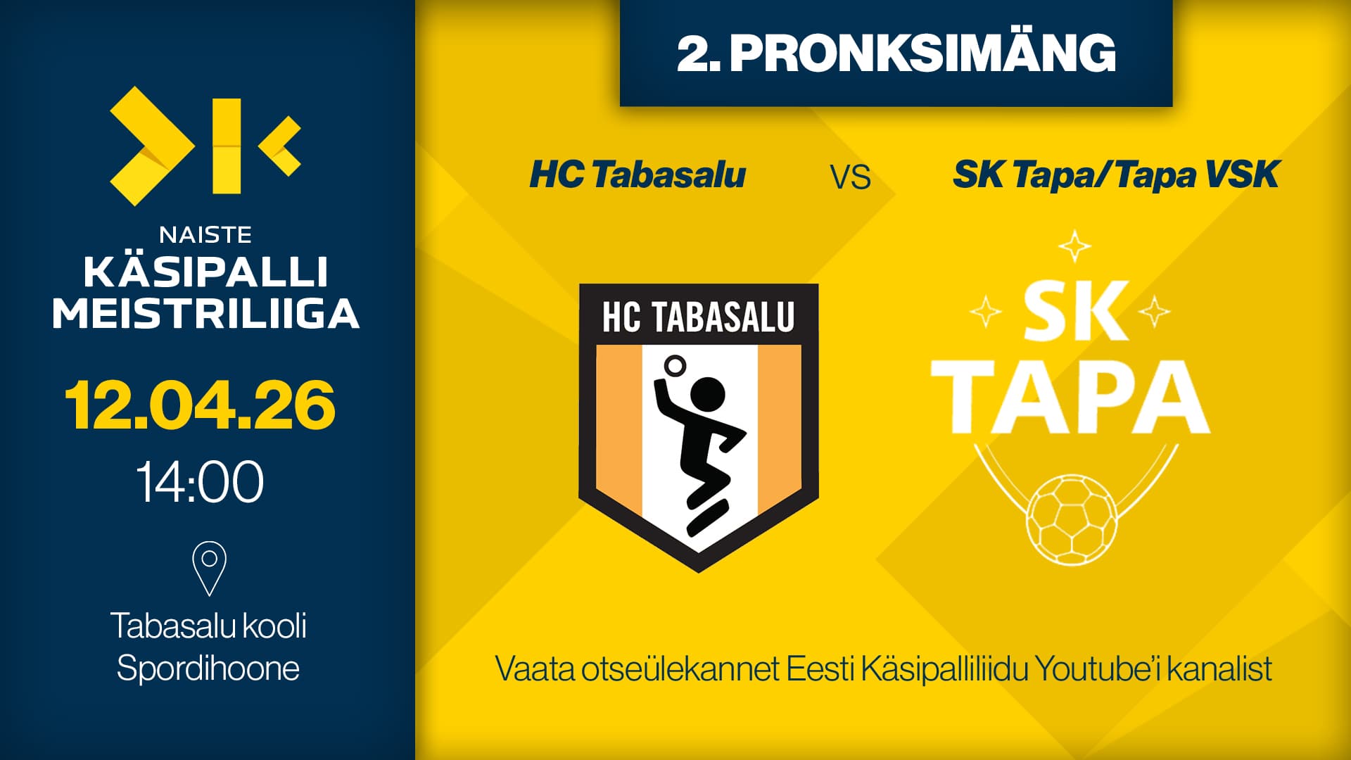 Vaata otse 2026 Eesti meistrivõistluste käsipalli naiste meistriliiga pronksiseeria kohtumist